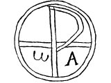 Christian monogram from the Roman catacombs: Chi (X) with Rho (P) (the first two letters of Christos) then Omega (W) and Alpha (A), (the first and last letters of the alphabet) as in Rev.1.8,11.